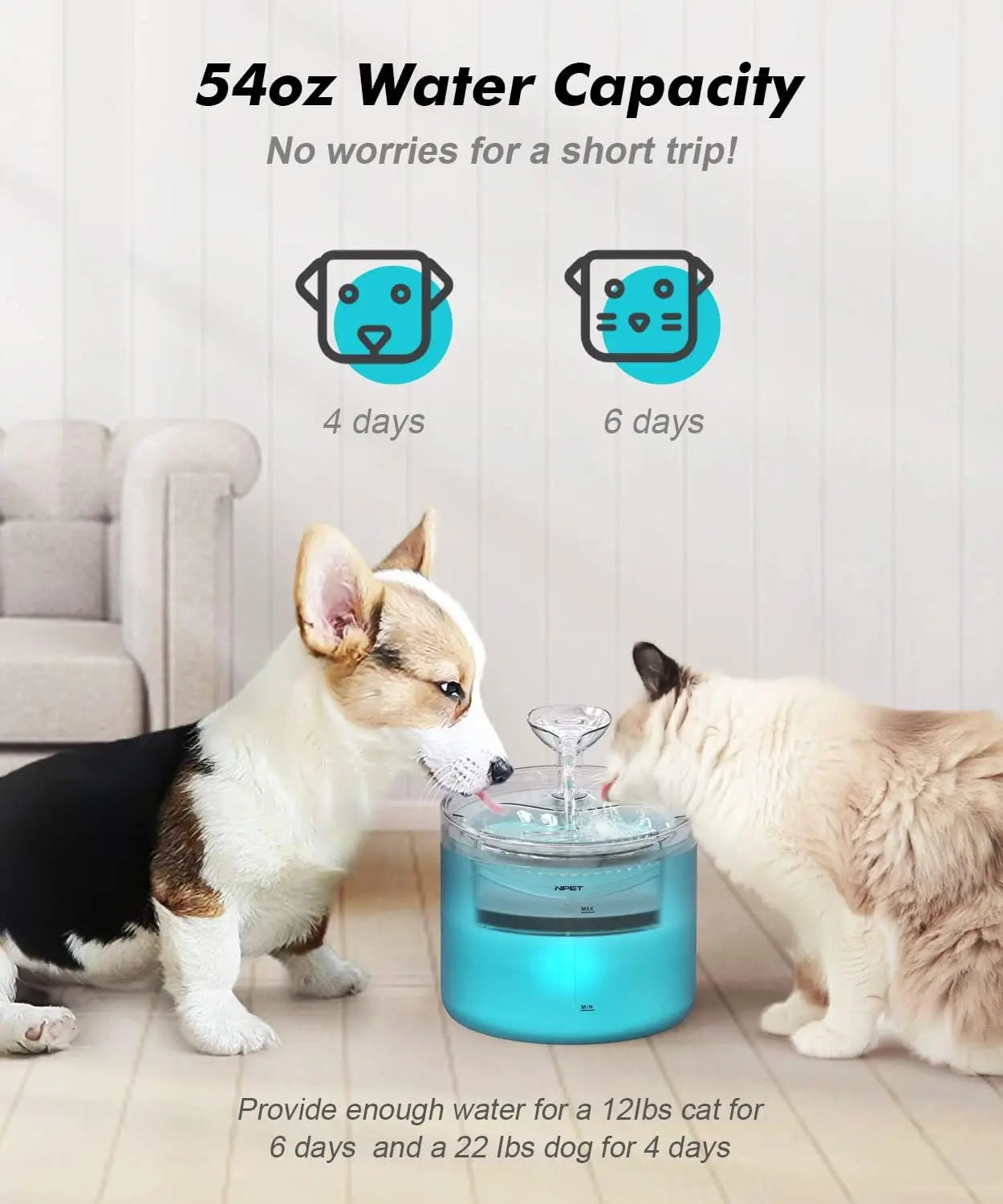 1.6L Automatic Pet Fountain Water Dispenser with 2 Flow Modes