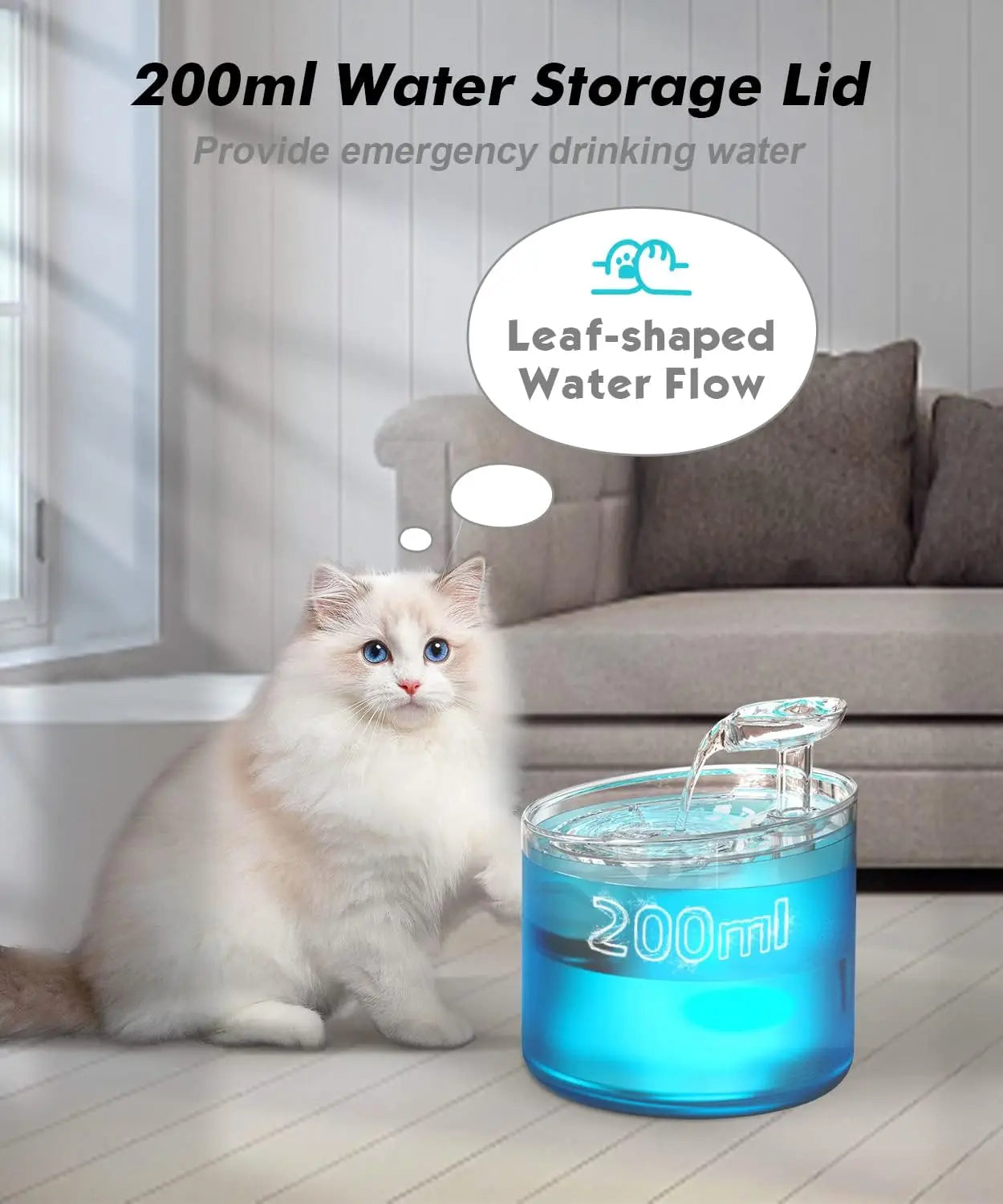 1.6L Automatic Pet Fountain Water Dispenser with 2 Flow Modes